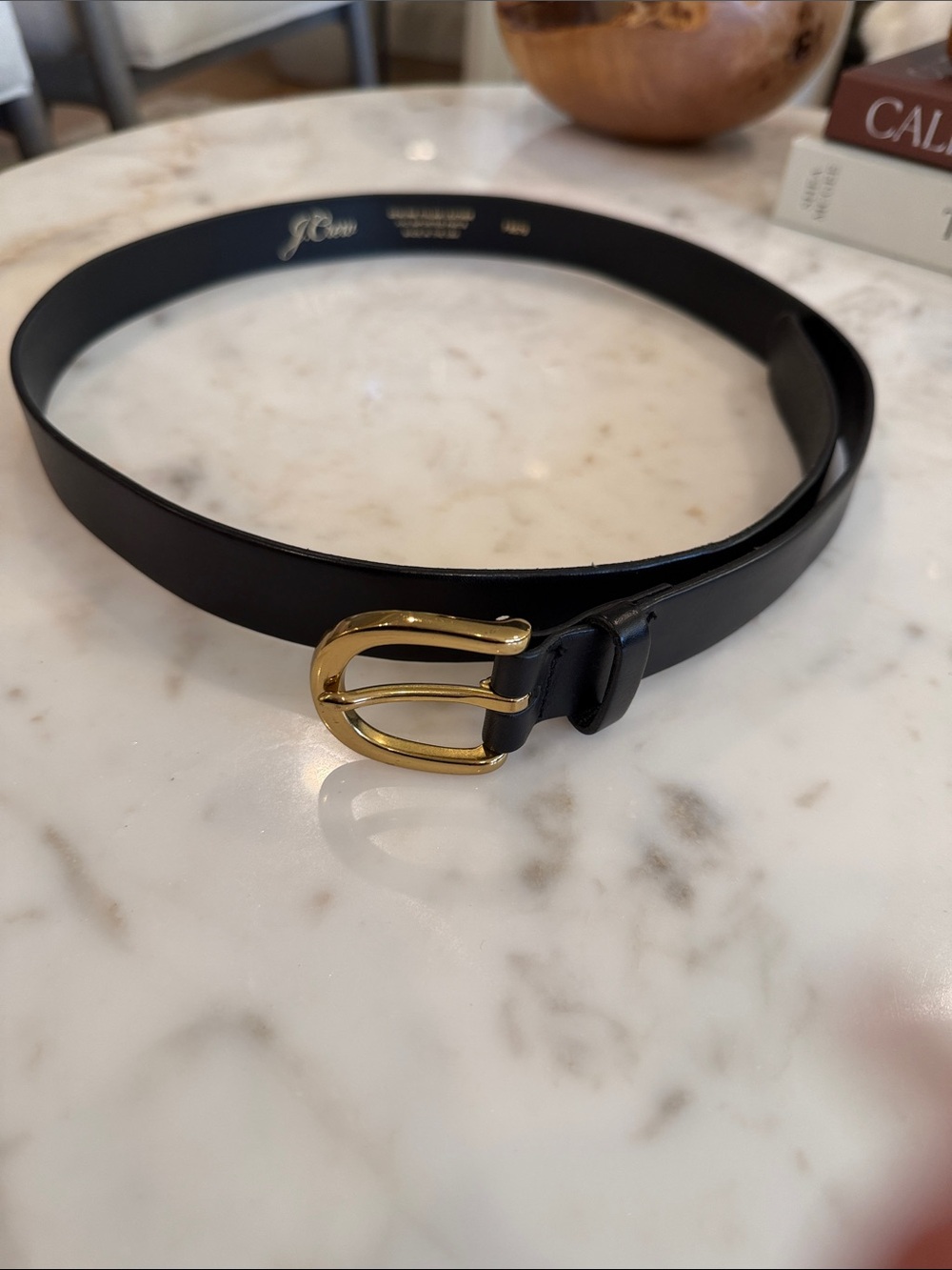 J.Crew Black Italian Leather Belt with Gold Buckle – 41